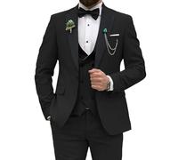 Abito da uomo slim fit, 3 pezzi, per festa di nozze, ballo di fine anno, giacca con un bottone, gilet e pantaloni, Nero , L
