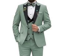Abito da uomo slim fit, 3 pezzi, per festa di nozze, ballo di fine anno, giacca con un bottone, gilet e pantaloni, Verde polvere., L