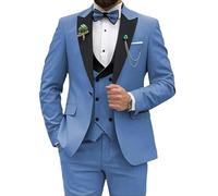 Abito da uomo slim fit, 3 pezzi, per matrimoni, feste, balli studenteschi, giacca con bottone e pantaloni con cravatta, Blu polvere., S