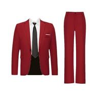 Abito da uomo sottile in 2 pezzi, stile casual, giacca formale, giacca, pantaloni, matrimonio, ballo scolastico, smoking, Borgogna, XXL