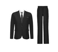 Abito da uomo sottile in 2 pezzi, stile casual, giacca formale, giacca, pantaloni, matrimonio, ballo scolastico, smoking, Nero , XXL