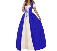 Abito da Vittoriano Medievale Donna,Elegante Costume da Spettacolo,Corsetto di Halloween,Vestito Formale con Lacci per Donna,Maxi Dress per Cosplay,Sera,Carnevale e Feste Tema (Dark Blue, XXL)