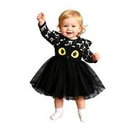 Abito da zucca per bambini di 15 anni, in cotone, per autunno e inverno, a maniche lunghe, tutù con scollo rotondo e volant, maniche ad aletta, simpatico gatto nero, gonna in tulle, per Halloween