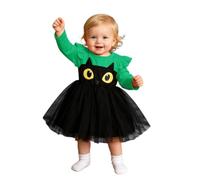 Abito da zucca per bambini di 15 anni, in cotone, per autunno e inverno, a maniche lunghe, tutù con scollo rotondo e volant, maniche ad aletta, simpatico gatto nero, gonna in tulle, per Halloween