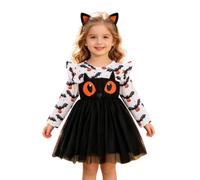 Abito da zucca verde chiaro per bambina, con tutù in tulle nero, a maniche lunghe, con dettagli a balze, design grafico divertente, comodo abito da tutti i giorni, per feste di Halloween, carnevale