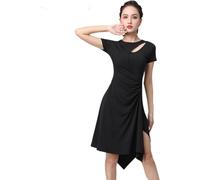 Abito Dae Latino da Donna Moda Hollow Maniche Corte Abito Dae Latino Gonna Dae Irregolare per Rumba Samba Tango Jazz Costume Dae Professionale per Allenamento, Comtion, Black, M