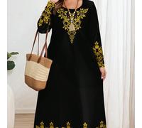 Abito dal taglio ampio, a maniche lunghe e girocollo, adatto per il Ramadan, idoneoper primavera, vestiti eleganti da donna, vestito di lusso per le donne 0XL,1XL,2XL,3XL,4XL,5XLBlocchi di colore,Flor