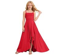 Abito Damigella Bambina - Comunione Cerimonia Tulle Pizzo Chiffon Dress Senza Maniche Estivo Elegante Principessa Matrimonio Nozze Lungo Abito Damigella D’Onore Backless Linea A Vestito Comfort