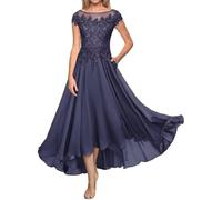 Abito della Madre della Sposa Abito da Sera Lungo Formale in Pizzo Abito da ospite di Nozze in Chiffon a Maniche Corte