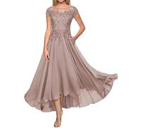 Abito della Madre della Sposa Abito da Sera Lungo Formale in Pizzo Abito da ospite di Nozze in Chiffon a Maniche Corte