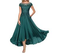 Abito della Madre della Sposa Abito da Sera Lungo Formale in Pizzo Abito da ospite di Nozze in Chiffon a Maniche Corte