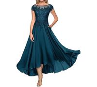 Abito della Madre della Sposa Abito da Sera Lungo Formale in Pizzo Abito da ospite di Nozze in Chiffon a Maniche Corte
