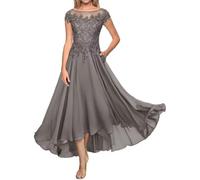 Abito della Madre della Sposa Abito da Sera Lungo Formale in Pizzo Abito da ospite di Nozze in Chiffon a Maniche Corte