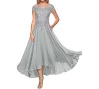 Abito della Madre della Sposa Abito da Sera Lungo Formale in Pizzo Abito da ospite di Nozze in Chiffon a Maniche Corte
