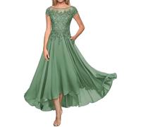 Abito della Madre della Sposa Abito da Sera Lungo Formale in Pizzo Abito da ospite di Nozze in Chiffon a Maniche Corte