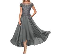 Abito della Madre della Sposa Abito da Sera Lungo Formale in Pizzo Abito da ospite di Nozze in Chiffon a Maniche Corte