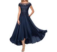 Abito della Madre della Sposa Abito da Sera Lungo Formale in Pizzo Abito da ospite di Nozze in Chiffon a Maniche Corte