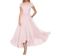Abito della Madre della Sposa Abito da Sera Lungo Formale in Pizzo Abito da ospite di Nozze in Chiffon a Maniche Corte