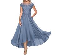 Abito della Madre della Sposa Abito da Sera Lungo Formale in Pizzo Abito da ospite di Nozze in Chiffon a Maniche Corte