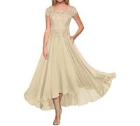 Abito della Madre della Sposa Abito da Sera Lungo Formale in Pizzo Abito da ospite di Nozze in Chiffon a Maniche Corte