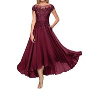 Abito della Madre della Sposa Abito da Sera Lungo Formale in Pizzo Abito da ospite di Nozze in Chiffon a Maniche Corte