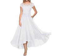 Abito della Madre della Sposa Abito da Sera Lungo Formale in Pizzo Abito da ospite di Nozze in Chiffon a Maniche Corte