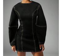 Abito di jeans aderente e corto con maniche a bozzolo e cuciture a contrasto, adatto per l'abbigliamento casual autunnale L,M,S,XL,XSColore unicoDenim