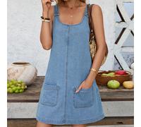 Abito di jeans corto e senza maniche da donna, stile casual da vacanza, abiti estivi blu per donne, abiti corti per donne, abiti da cowgirl per donne, abbigliamento western L,M,S,XL,XSColore unicoDeni