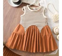 Abito di moda casual ed elegante a righe per bambine, vestibilità versatile, adatto per la primavera/estate 6-9M,9-12M,12-18M,18-24M,2-3YGeometrico,Colore unicoTessuto