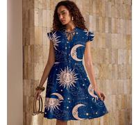 Abito di moda da donna a stampa sole e luna, di lunghezza media, abito estivo a stampa autunnale, abito sole e celeste, abito sole e luna SHEIN X Shutterstock SHEIN X potenzia la creatività fornendo a