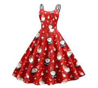 Abito di Natale da donna, divertente, con spalline sottili, motivo Hepburn Swing Merry Christmas