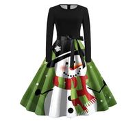 Abito di Natale da donna, elegante, abito da donna, Natale, con divertenti motivi natalizi, linea ad A, abito da sera e cocktail, C04-bianco, XXL