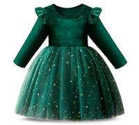Abito di Natale da ragazza, in velluto, A-Line a maniche lunghe, Bowknot in tulle, abiti da principessa, elegante, elegante, per autunno e inverno, con paillettes 2-7 anni di sera, morbido e