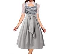 Abito Dirndl, costume da cosplay, costumi medievali, abiti festivi per feste di birra, elegante set in due pezzi con top in pizzo, abbigliamento stagionale, corazza medievale (grigio, S)