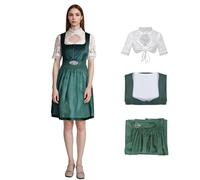 Abito Dirndl tedesco da donna, 3 pezzi, costume bavarese per Oktoberfest, in pizzo, con colletto scavato, abiti da bar, per Halloween, carnevale, feste (verde, S)