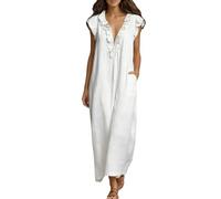 Abito Donna - Abito Estivo Boho Con Maniche A Volant E Tasche Laterali Abito Lungo Svolazzante E Casual Confortevole Ed Elegante Ideale Per La Casa Per Quando Si È Fuori Casa E Per Le Vacanze