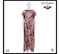 abito donna caftano lungo chiffon floreale fantasia fiori alta moda couture S M