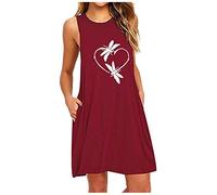 Abito Donna Casual Stampa Elegante Tascino Frontale Senza Maniche Vestito Femminile Leggero Comfort Moda Primavera Estate Giornata Speciale Completo Perfetto (Red, XL)