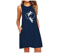 Abito Donna Casual Stampa Elegante Tascino Frontale Senza Maniche Vestito Femminile Leggero Comfort Moda Primavera Estate Giornata Speciale Completo Perfetto (BU1, XXXXXXL)