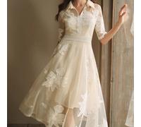 Abito donna con colletto, pizzo traforato, a quadri, adatto per San Valentino, vacanza estiva in spiaggia, Capodanno, primavera, appuntamento L,M,S,XLFloreale,PianteRicamo