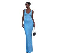 Abito Donna Con Paillettes Sexy abito da donna aderente con paillettes lucide e aderenti, elegante, senza maniche, con scollo a U e schiena scoperta, estivo, da spiaggia Per Cocktail, Feste(Blue-long,