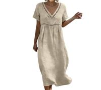 Abito Donna - Elegante E Casual Abito Da Donna A Maniche Corte Con Scollo A V E Pizzo Tinta Unita A Tinta Unita Confortevole Ed Elegante Ideale Per La Casa Per Quando Si È Fuori Casa E Per Le Vacanze