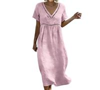 Abito Donna - Elegante E Casual Abito Da Donna A Maniche Corte Con Scollo A V E Pizzo Tinta Unita A Tinta Unita Confortevole Ed Elegante Ideale Per La Casa Per Quando Si È Fuori Casa E Per Le Vacanze