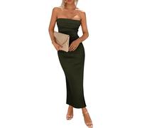 Abito Donna Estivo Aderente Sexy con Costine Fascia Tubino Casual Solido Senza Spalline Top a Tubo Lungo Abiti Vestito con Spacco Laterale per Uscire Abiti da Festa Casual Eleganti