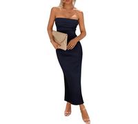 Abito Donna Estivo Aderente Sexy con Costine Fascia Tubino Casual Solido Senza Spalline Top a Tubo Lungo Abiti Vestito con Spacco Laterale per Uscire Abiti da Festa Casual Eleganti