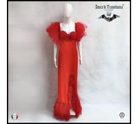 abito donna estivo griff alta moda brand sfilata abito rosso tulle gala ricamato