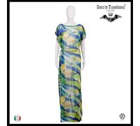 abito donna estivo griff alta moda couture caftano curvy lungo chiffon verde set
