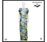 abito donna estivo griff alta moda couture caftano curvy lungo chiffon verde set