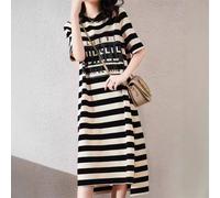 Abito donna girocollo casual manica corta righe larghe stile tutti i giorni