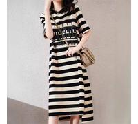 Abito donna girocollo casual manica corta righe larghe stile tutti i giorni